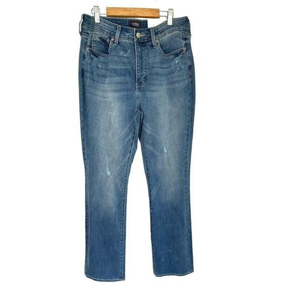 NYDJ Slim Bootcut Lift xTuck Stretch Jeans Size 8 Bleach Splatter Sandspur NWT - Picture 1 of 11